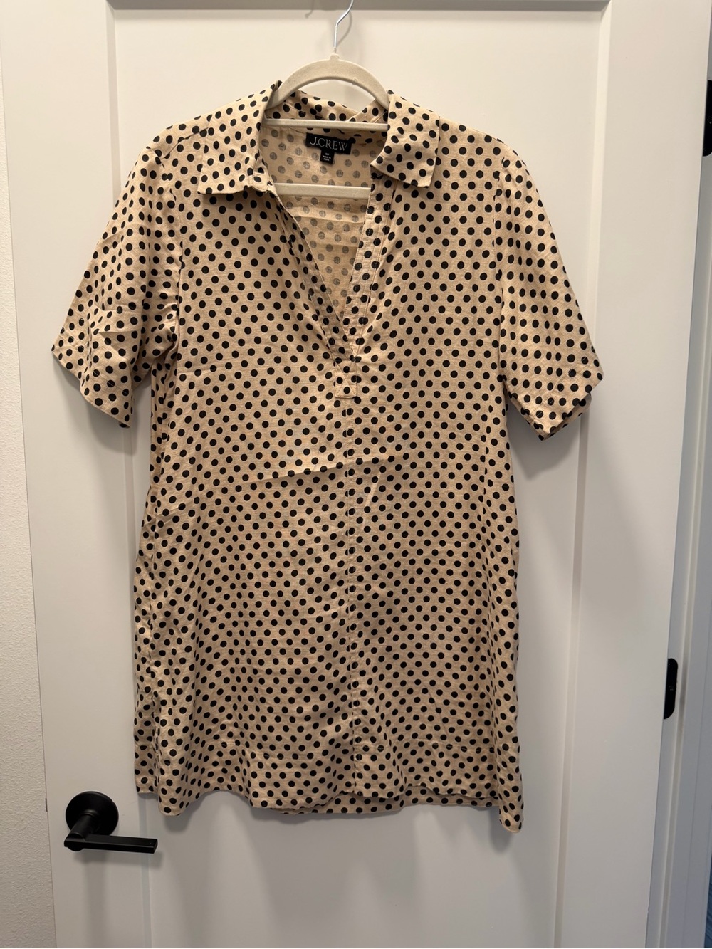 J. Crew Beige Mini Dress with Black Polka Dots